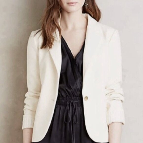 Anthropologie Cartonnier Ivory Classic Blazer with Stretch Size 8 - Picture 1 of 7